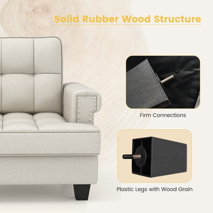 Tufted Linen Accent Chair with Plush Cushion and Mid-Century Modern Design, Beige