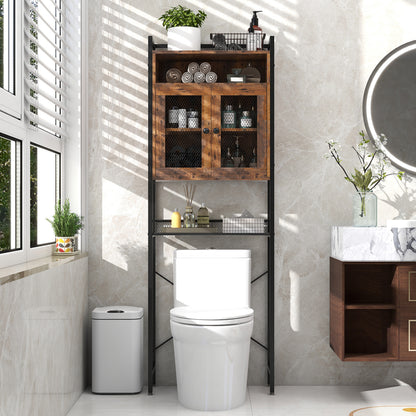 Freestanding Over-The-Toilet Storage Cabinet with Metal Frame and Adjustable Shelves