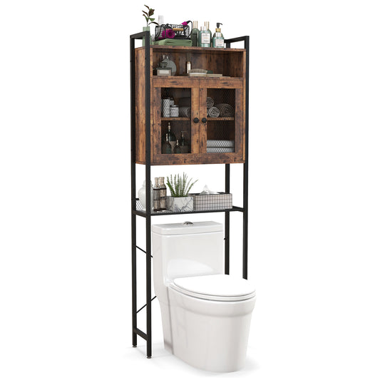Freestanding Over-The-Toilet Storage Cabinet with Metal Frame and Adjustable Shelves