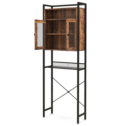 Freestanding Over-The-Toilet Storage Cabinet with Metal Frame and Adjustable Shelves