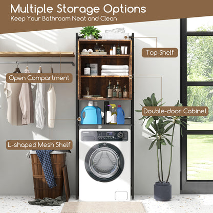 Freestanding Over-The-Toilet Storage Cabinet with Metal Frame and Adjustable Shelves