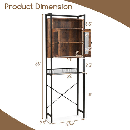Freestanding Over-The-Toilet Storage Cabinet with Metal Frame and Adjustable Shelves