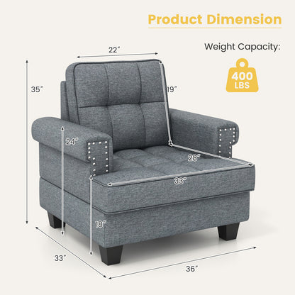 Tufted Linen Accent Chair with Plush Cushion and Mid-Century Modern Design, Grey