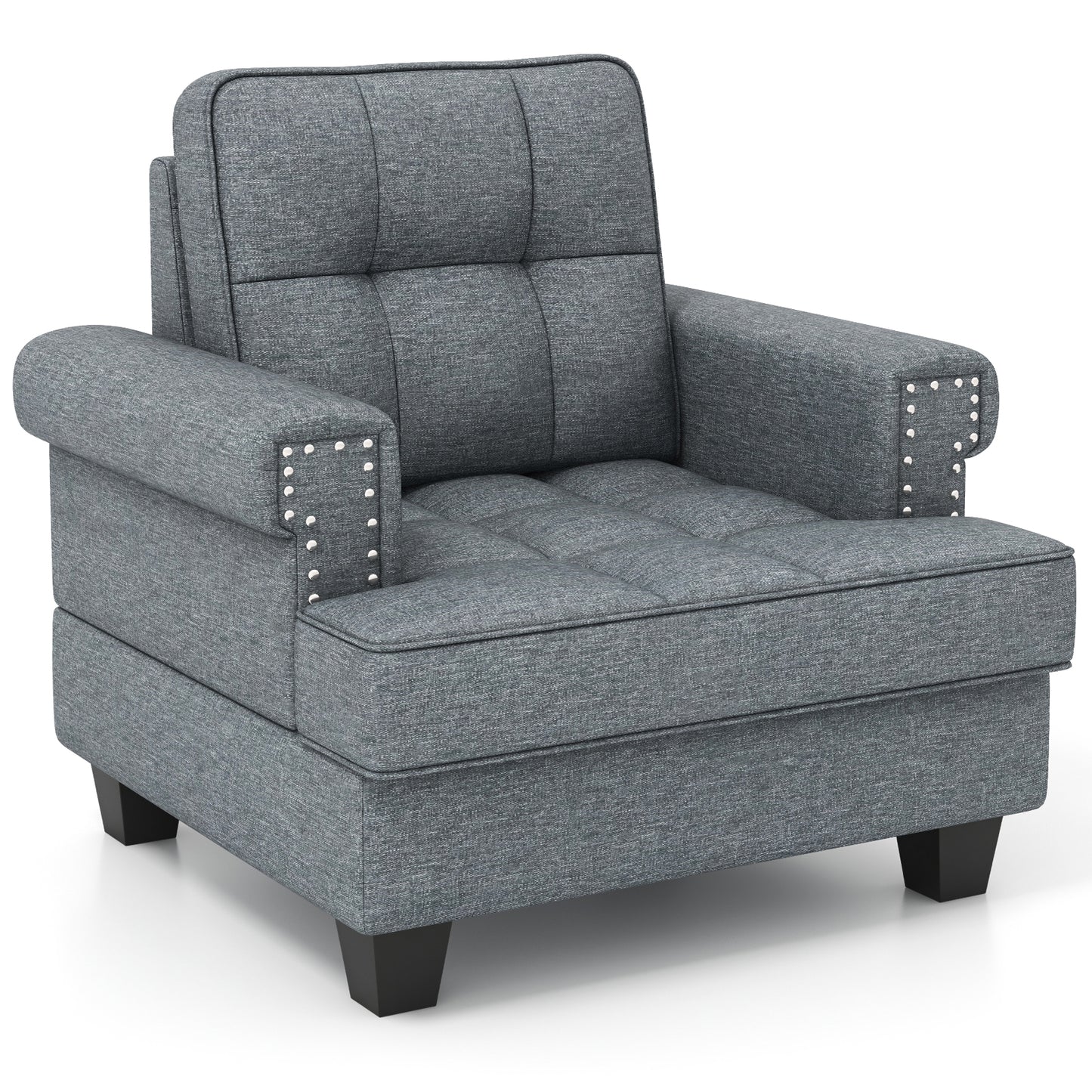 Tufted Linen Accent Chair with Plush Cushion and Mid-Century Modern Design, Grey