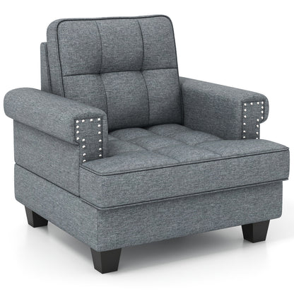 Tufted Linen Accent Chair with Plush Cushion and Mid-Century Modern Design, Grey