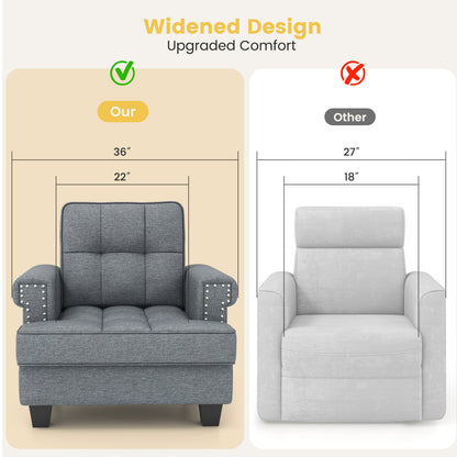 Tufted Linen Accent Chair with Plush Cushion and Mid-Century Modern Design, Grey