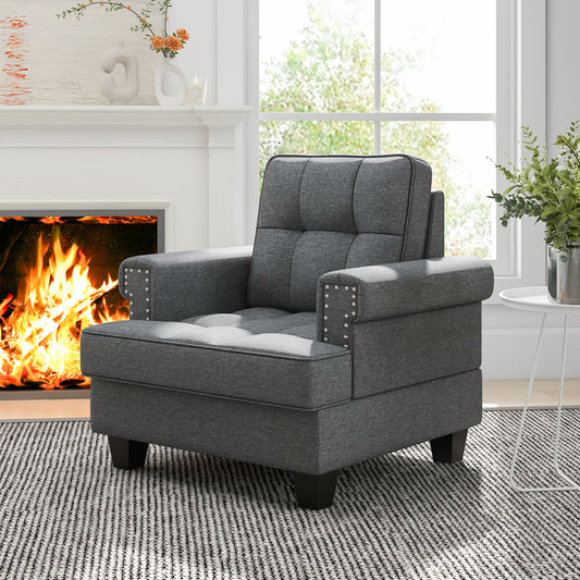 Tufted Linen Accent Chair with Plush Cushion and Mid-Century Modern Design, Grey