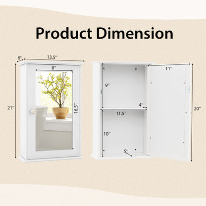 Wall-Mounted Bathroom Cabinet with Mirror and Adjustable Shelf