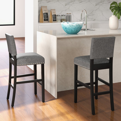 Set of 2 Counter Height Bar Stools with Solid Rubber Wood Frame - 43.5 Inch