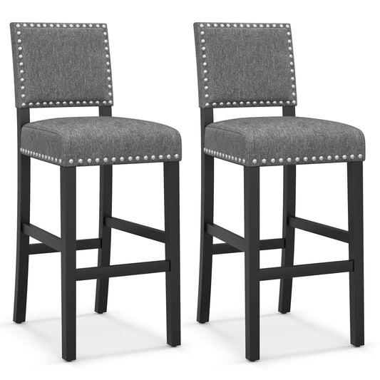 Set of 2 Counter Height Bar Stools with Solid Rubber Wood Frame - 43.5 Inch