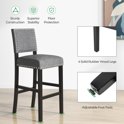 Set of 2 Counter Height Bar Stools with Solid Rubber Wood Frame - 43.5 Inch
