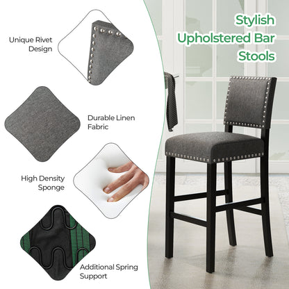Set of 2 Counter Height Bar Stools with Solid Rubber Wood Frame - 43.5 Inch