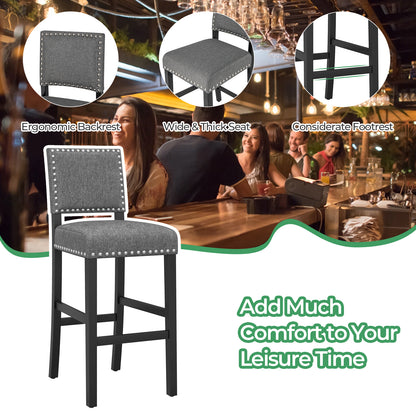 Set of 2 Counter Height Bar Stools with Solid Rubber Wood Frame - 43.5 Inch