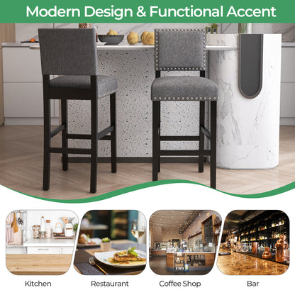 Set of 2 Counter Height Bar Stools with Solid Rubber Wood Frame - 43.5 Inch