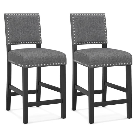 Set of 2 Counter Height Bar Stools with Solid Rubber Wood Frame - 38.5 Inch