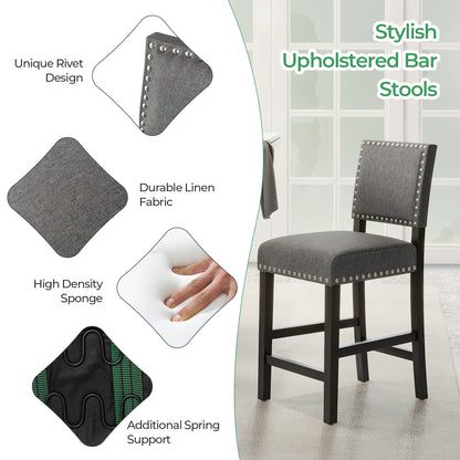 Set of 2 Counter Height Bar Stools with Solid Rubber Wood Frame - 38.5 Inch