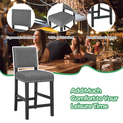 Set of 2 Counter Height Bar Stools with Solid Rubber Wood Frame - 38.5 Inch