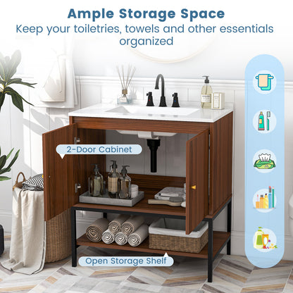 31 Inch Modern Bathroom Vanity Sink Combo with 2 Cabinet Doors & Open Storage Shelf