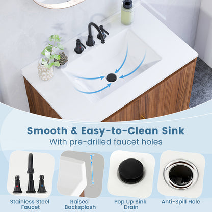 31 Inch Modern Bathroom Vanity Sink Combo with 2 Cabinet Doors & Open Storage Shelf
