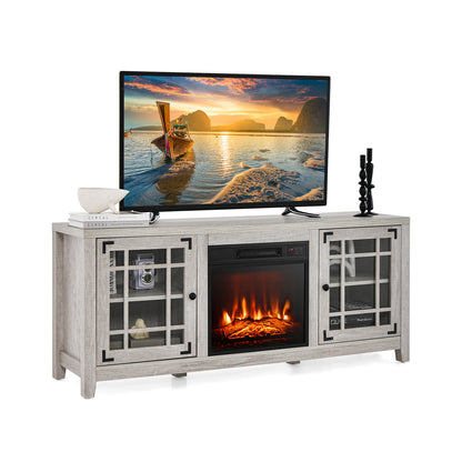 Modern 58 Inch TV Stand with Electric Fireplace and Adjustable Storage for TVs up to 65 Inches - Natural