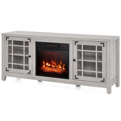 Modern 58 Inch TV Stand with Electric Fireplace and Adjustable Storage for TVs up to 65 Inches - Natural