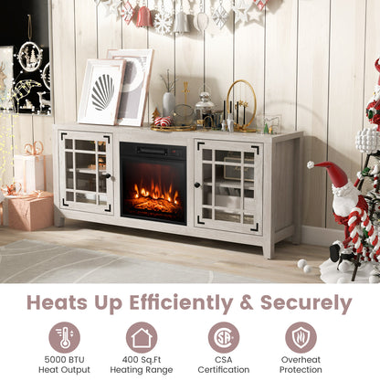 Modern 58 Inch TV Stand with Electric Fireplace and Adjustable Storage for TVs up to 65 Inches - Natural