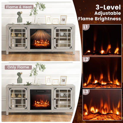 Modern 58 Inch TV Stand with Electric Fireplace and Adjustable Storage for TVs up to 65 Inches - Natural
