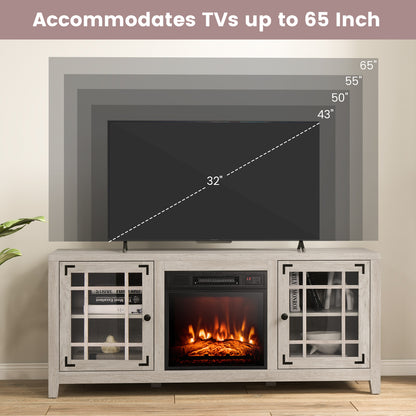 Modern 58 Inch TV Stand with Electric Fireplace and Adjustable Storage for TVs up to 65 Inches - Natural