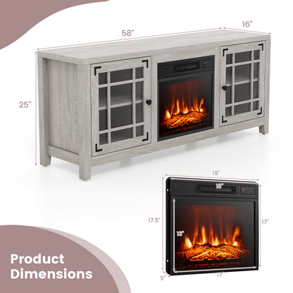 Modern 58 Inch TV Stand with Electric Fireplace and Adjustable Storage for TVs up to 65 Inches - Natural