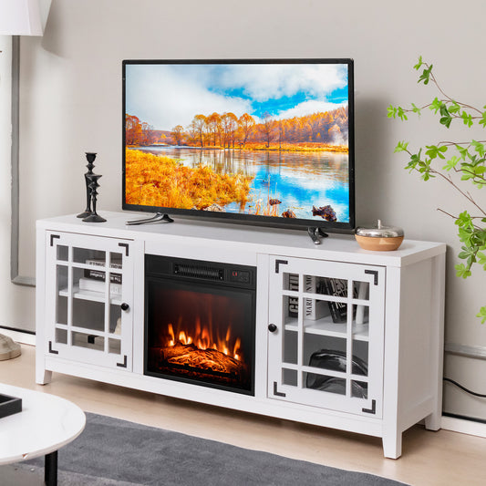 Modern 58 Inch TV Stand with Electric Fireplace and Adjustable Storage for TVs up to 65 Inches - White