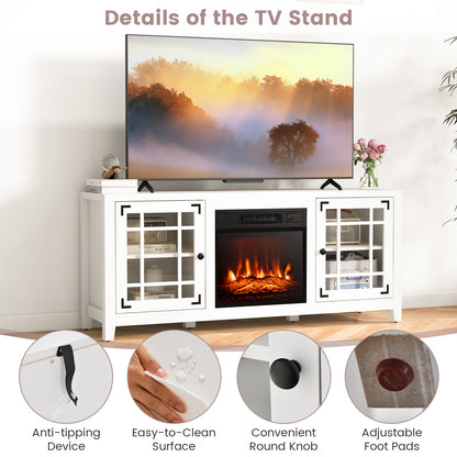 Modern 58 Inch TV Stand with Electric Fireplace and Adjustable Storage for TVs up to 65 Inches - White