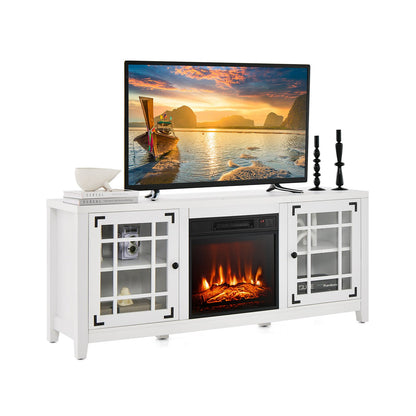 Modern 58 Inch TV Stand with Electric Fireplace and Adjustable Storage for TVs up to 65 Inches - White