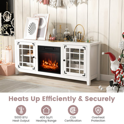 Modern 58 Inch TV Stand with Electric Fireplace and Adjustable Storage for TVs up to 65 Inches - White