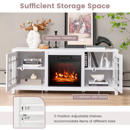 Modern 58 Inch TV Stand with Electric Fireplace and Adjustable Storage for TVs up to 65 Inches - White