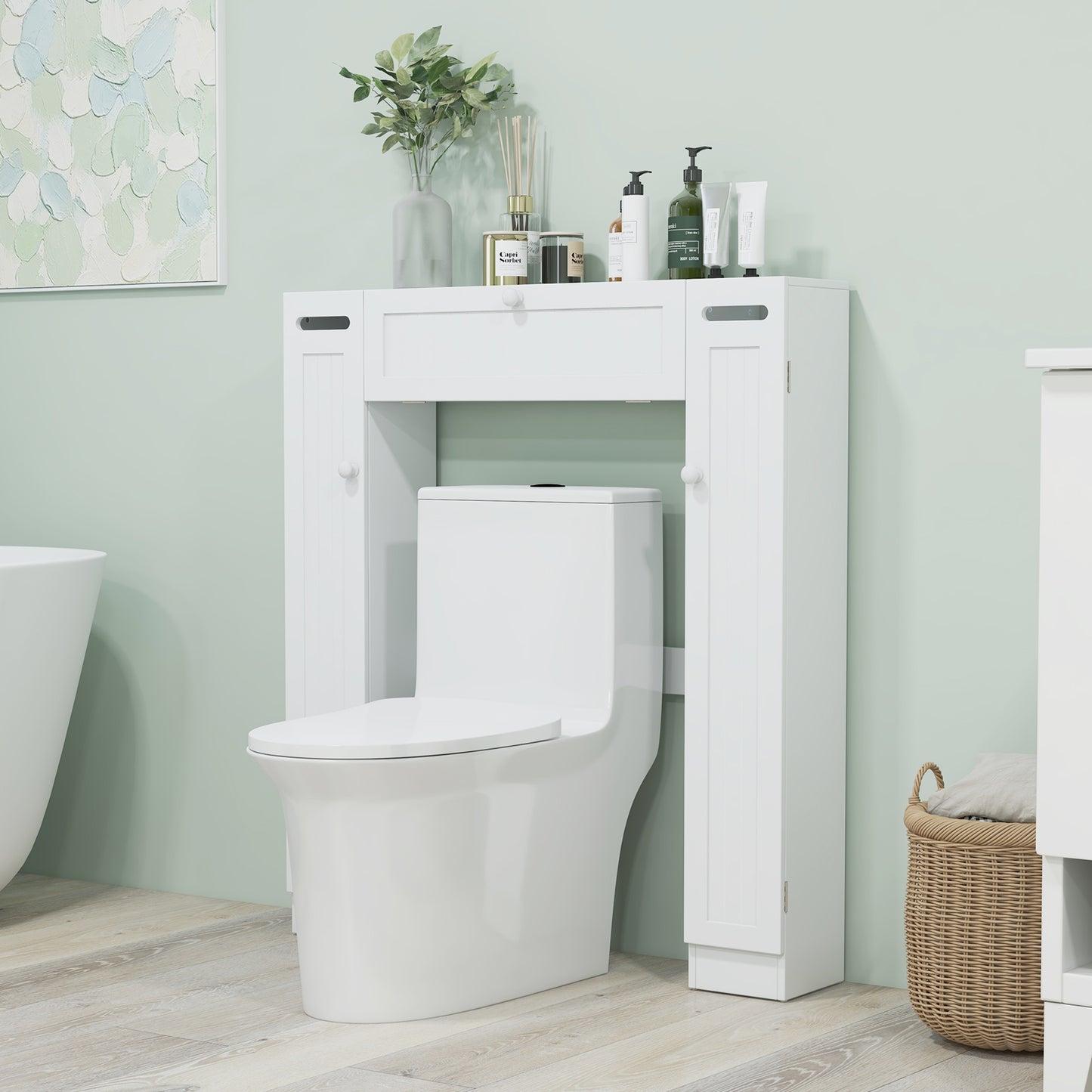 Multi-Storage Over-The-Toilet Cabinet with Adjustable Shelves and Toilet Paper Holder