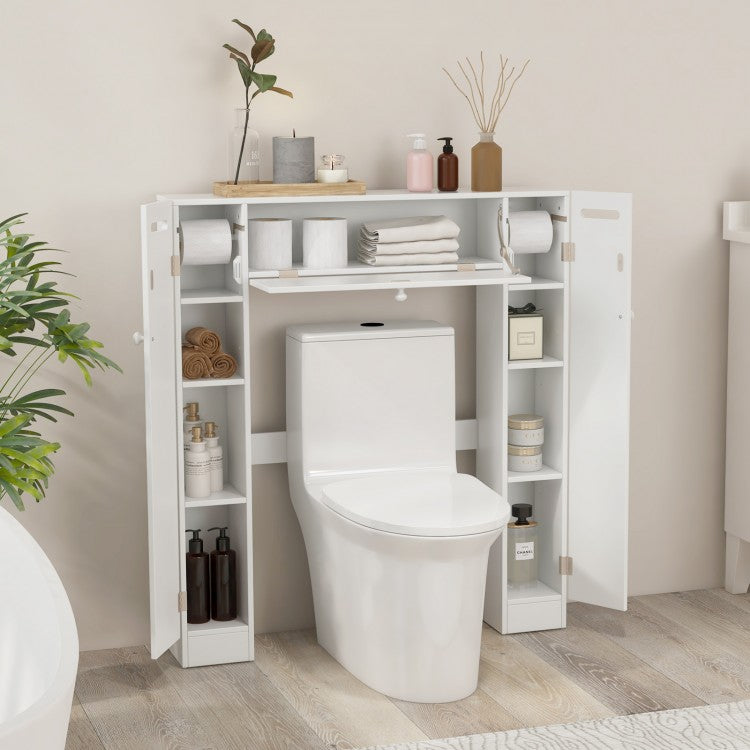 Multi-Storage Over-The-Toilet Cabinet with Adjustable Shelves and Toilet Paper Holder