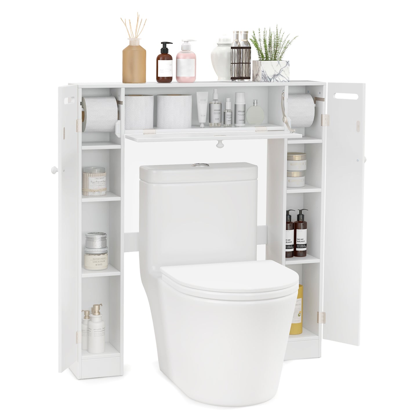 Multi-Storage Over-The-Toilet Cabinet with Adjustable Shelves and Toilet Paper Holder