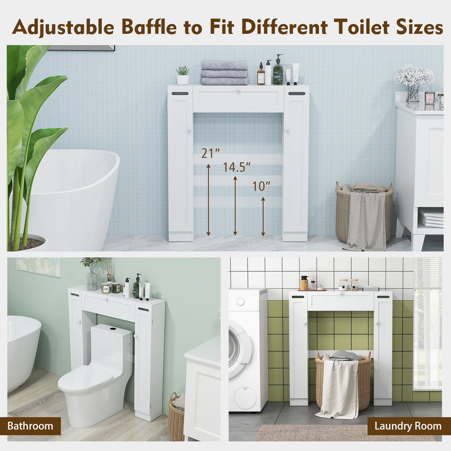 Multi-Storage Over-The-Toilet Cabinet with Adjustable Shelves and Toilet Paper Holder