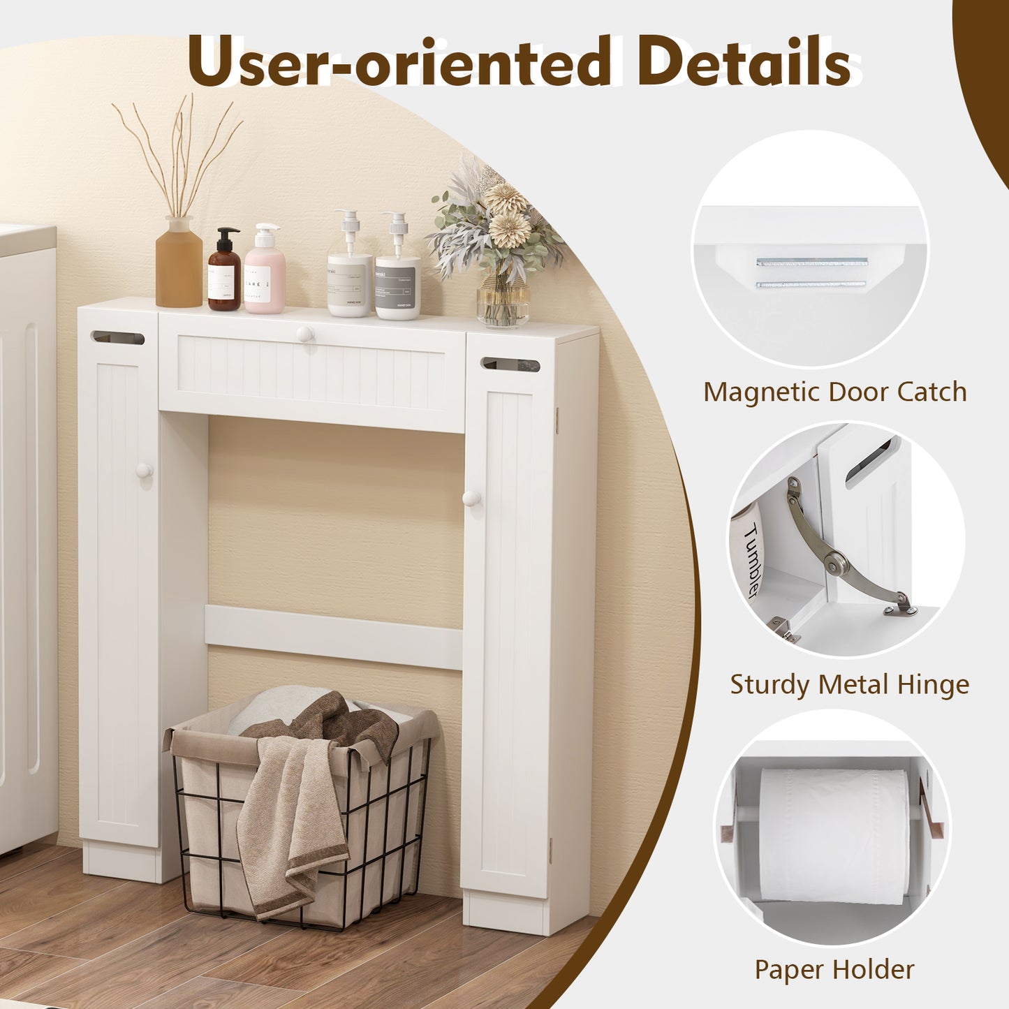 Multi-Storage Over-The-Toilet Cabinet with Adjustable Shelves and Toilet Paper Holder