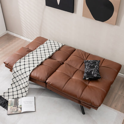 Convertible Memory Foam Futon Sofa Bed with Adjustable Armrests, Brown Upholstery