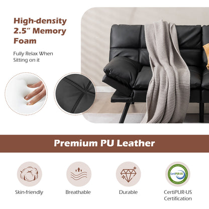 Convertible Memory Foam Futon Sofa Bed with Adjustable Armrests, Black Upholstery