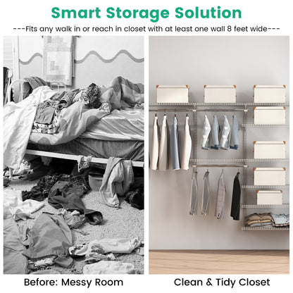 Adjustable Closet Organizer Kit with Shelves and Hanging Rods for 4–6 FT Spaces – Steel Storage System, White