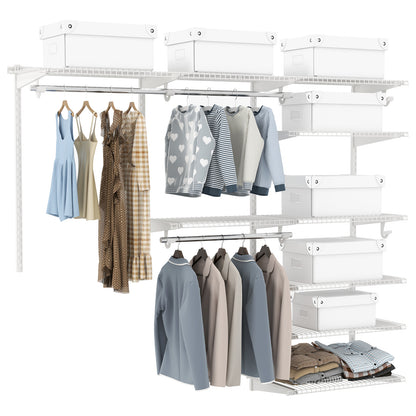 Adjustable Closet Organizer Kit with Shelves and Hanging Rods for 4–6 FT Spaces – Steel Storage System, White