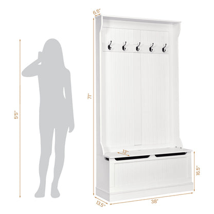 All-in-One Hall Tree with Shoe Bench Coat Hooks and Enclosed Storage