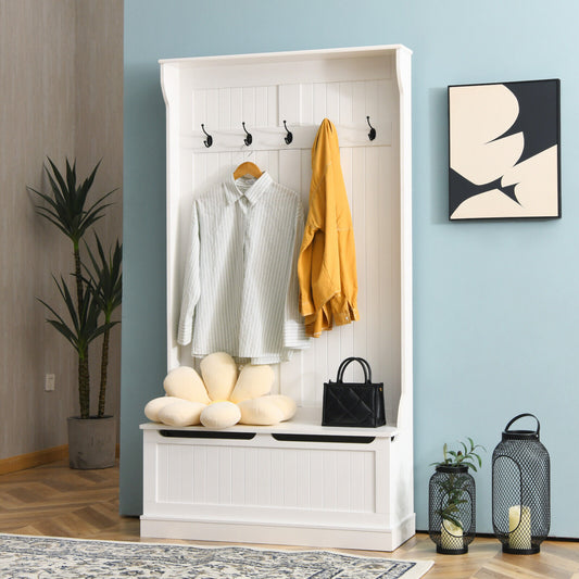 All-in-One Hall Tree with Shoe Bench Coat Hooks and Enclosed Storage