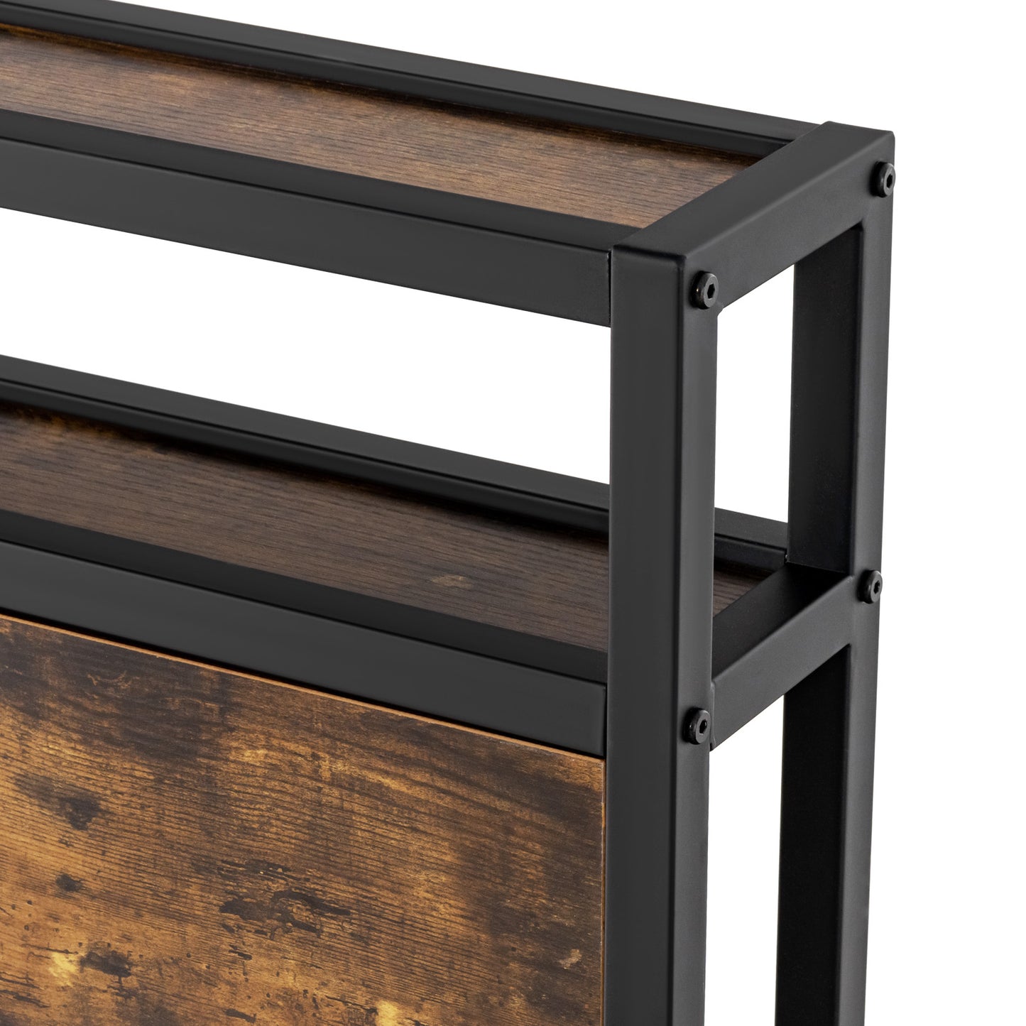 Full Size Rustic Brown Platform Bed with 2-Tier Storage Headboard and Fast-Charging Power Station