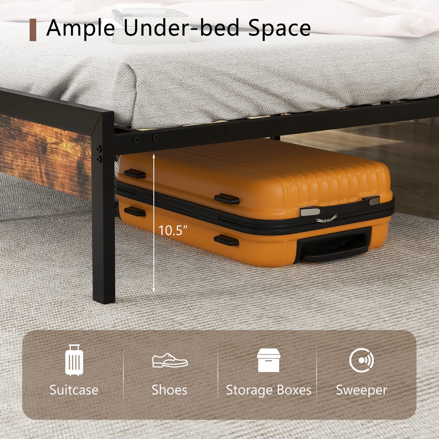 Full Size Rustic Brown Platform Bed with 2-Tier Storage Headboard and Fast-Charging Power Station