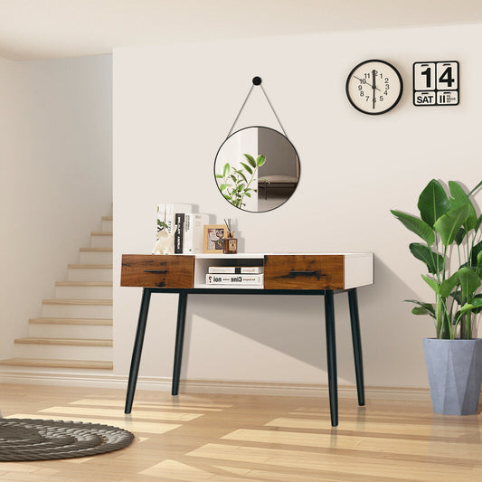 42 Inch Console Table with Drawers and Open Storage for Hallway or Living Room
