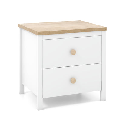 Farmhouse 2-Drawer Nightstand with Solid Rubber Wood Legs White