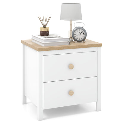 Farmhouse 2-Drawer Nightstand with Solid Rubber Wood Legs White